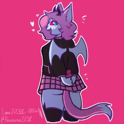 anthro cat_ears cat_tail catgirl chubby chubby_female clothed clothing demon demon_girl emberlynn_pinkle emberlynn_pinkle_(demon_form) furry happy heart hearts helluva_boss holding_object looking_at_viewer looking_back luna2231 skirt smile smiling_at_viewer sweater tail thick_thighs thighhighs thighs