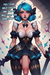 1futa 1futanari ai_generated big_balls big_breasts blue_eyes blue_hair cleavage cleavage_cutout curvy curvy_figure fantasy fit fit_futanari futa_only futa_penis futadom futanari glowing_eyes gwen_(league_of_legends) heels high_heels hourglass_figure huge_balls huge_breasts huge_cock hyper_penis large_penis league_of_legends league_of_legends:_wild_rift lifting_skirt light-skinned_futanari light_skin looking_at_viewer luvnari massive_penis penis_to_the_knees pov pov_eye_contact solo_futa thick thick_legs thick_thighs tight_clothes tight_clothing tight_fit veins veins_on_dick veiny veiny_penis