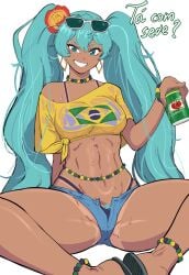 2d 2d_(artwork) bare_midriff brazil brazilian brazilian_female brazilian_miku busty female female_focus female_only hatsune_miku hourglass_figure long_hair navel octavius_dp pubes pubic_hair pubic_hair_peek tan_body tan_skin tanline twintails vocaloid wide_hips