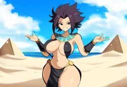 ai_generated alien alien_girl caulifla costume desert dragon_ball dragon_ball_super egyptian_clothes female large_breasts mullon novelai revealing_clothes saiyan solo thick_thighs