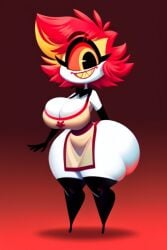 1_eye ai_generated apron big_breasts bottom_heavy cute cyclops hazbin_hotel huge_ass looking_at_viewer maid niffty red_hair tagme thick_thighs wide_hips