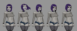 1girls 5_fingers bare_midriff belly_button big_breasts blue_shorts blush blushing bra bracelet bracelets breasts busty clenched_teeth clothed clothed_female clothes clothing collar color colored corruption crop_top cutoffs daisy_dukes dc dc_comics dcau demon demon_girl denim denim_shorts eyeshadow facing_viewer female female_focus female_only forehead_jewel g-string goth grey_background grey_shirt grey_skin hair highleg humanoid lipstick long_sleeves looking_at_viewer looking_to_the_side makeup medium_hair midriff mouth_open navel no_pupils open_eyes open_mouth pale-skinned_female pale_skin parted_lips purple_eyes purple_hair purple_lips purple_lipstick rachel_roth raven_(dc) ripped_clothes ripped_clothing short_shorts shorts skimpy skimpy_clothes slut_collar smooth_skin solo solo_female solo_focus standing stomach studded_bracelet sunsetriders7 superheroine tagged_collar tagme teen_titans teeth thighhighs thin_waist thong torn_clothes torn_clothing unbuttoned uncensored underboob underwear whale_tail white_eyes