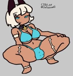 1futa bikini blue_eyes cat_ears cjao_07 dark-skinned_female dark_skin futa_only futanari nadia_fortune naked naked_female necklace scars short_hair skullgirls white_hair