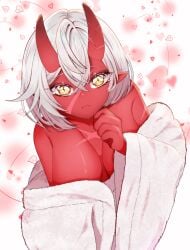 akumi big_breasts female horns oni oni_horns red_skin scars virtual_youtuber vyugen white_hair yellow_eyes