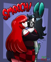 2girls anthro big_lips black_lipstick cherry_(vrrychrry17) fishnets goth kissing large_breasts vrrychrry17