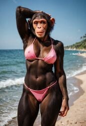 2024 absurd_res ai_generated anthro ape beach bikini breasts cameltoe carnivalecloudmuncher chimpanzee day female female_only front_view fuckgirl furry haplorhine hi_res hyperrealistic looking_at_viewer mammal monkey nipple_bulge nipple_outline outdoors photorealism photorealistic primate realism realistic self_upload solo standing tagme