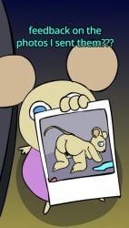 anonymous_artist anthro ass bitsy_(legends_of_avantris) butt_focus female genitals hi_res holding_photo legends_of_avantris looking_at_viewer mammal mouse murid murine nude nude_anthro photo posing_for_picture pussy rodent simple_background solo spread_pussy spreading