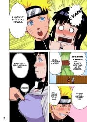 1boy 1girls big_breasts black_hair blonde_hair breast_poke breasts clothed comic comic_page english english_dialogue english_text hyuuga_hinata hyuuga_hinata large_breasts long_hair naruho naruto naruto_(series) text translated uzumaki_naruto uzumaki_naruto