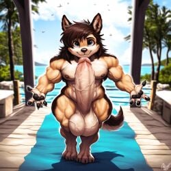 3_toes 4_fingers abs ai_generated anthro anthro_only approaching beach_resort biceps blue_eyes bodybuilder bulging_biceps calves casual casual_boner casual_nudity clawed_fingers clawed_toes completely_nude confidently_naked cub cute digitigrade dog_ears dog_tail domestic_dog facing_viewer fully_erect furry german_shepherd handsome hard_nipples hyper hyper_balls hyper_genitalia hyper_penis long_hair looking_at_viewer muscle_tone muscular muscular_arms muscular_legs muscular_male muscular_thighs nai_diffusion nude nudist offering_hug open_arms outdoors pawpads pecs pectorals reaching_towards_viewer shameless shortstack small_but_hung solo thick_thighs toned_body tropical veiny_muscles veiny_penis veiny_testicles young