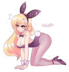 1girls blonde blonde_hair bunny_costume female on_all_fours peachpurin solo solo_female tagme