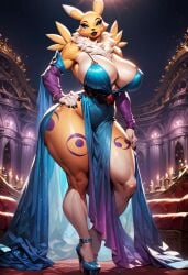 ai_generated breasts cleavage detached_sleeves digimon furry high_heels jaketsnake971 lipstick renamon