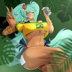 1girls ass big_ass big_breasts big_thighs brazil brazilian brazilian_female brazilian_miku breasts butt cyan_eyes cyan_hair female female_only hatsune_miku huge_ass huge_breasts huge_thighs huktol latin_american_hatsune_miku_(meme) long_hair looking_at_viewer shirt shorts solo tagme tan tan_body thick_hips thick_thighs thighs thong twintails vocaloid yellow_shirt