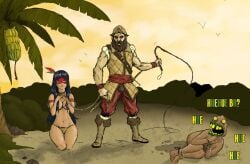 1boy 1girls banana brazilian brchan colonialism enslaved facepaint feather_in_hair female kuruminha loincloth male male/female meme muscular_male native racism tribal whip wtf