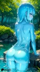 ai_generated ass blue_body breasts forest from_behind sideboob slime slime_girl uncensored water yeswaifu