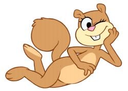 accurate_art_style anatomically_correct buckteeth bunguy completely_nude female flat_chest furry furry_female looking_at_viewer naked nickelodeon no_genitals nude on_side sandy_cheeks smile solo solo_female spongebob_squarepants squirrel white_background wink winking_at_viewer