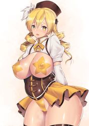 1girls areolae blonde_hair breasts cameltoe drill_hair female female_only looking_at_viewer mahou_shoujo_madoka_magica nagase_haruhito nipples panties puella_magi_madoka_magica solo tomoe_mami