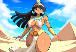 ai_generated chel costume dark-skinned_female dark_skin desert egyptian_clothes female large_breasts mullon novelai revealing_clothes solo the_road_to_el_dorado thick_thighs