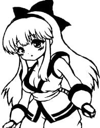 1girls ainu_clothes big_breasts blush breasts busty cleavage female female_only fingerless_gloves gloves hair_ribbon highres king_of_fighters large_breasts legs long_hair monochrome nakoruru oekaki pants parted_lips ribbon samurai_shodown sketch snk solo thighs voluptuous