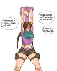 angry blush embarrassed female glasses_on_head lara_croft panties shorts square_enix tomb_raider wedgie