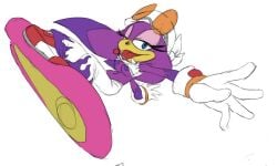 avian bandana bird blue_eyes bottomwear breasts clothing extreme_gear eyewear female flame_markings footwear glasses gloves handwear jewelry kerchief markings navel necklace nipples one_eye_closed pants purple_body ravrous sega shoes small_breasts smile solo sonic_(series) sonic_riders sonic_the_hedgehog_(series) third-party_edit tongue tongue_out topwear tube_top under_boob wave_the_swallow wink