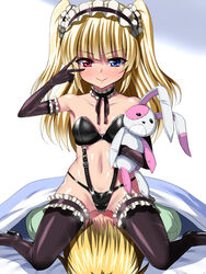 blonde_hair boku_wa_tomodachi_ga_sukunai brother_and_sister closed_mouth dominatrix facesitting femdom flat_chest flat_chested gloves hasegawa_kobato hasegawa_kodaka high_heels latex leotard long_gloves sen_(sansui) shiny_clothes small_breasts smile stockings thighhighs twintails young young_female young_woman