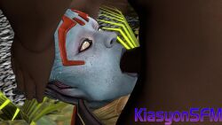 1girls 3d 3d_(artwork) alien alien/human alien_girl artist_name asari black_male blue_skin dark-skinned_male deepthroat eyes_rolling_back face_fucking facefuck fellatio female female_focus hands_on_head interspecies kiasyon mass_effect mass_effect_2 open_eyes oral oral_sex samara self_upload source_filmmaker straight