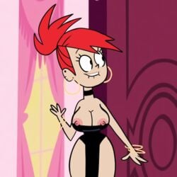 1girls accurate_art_style alternate_breast_size biting_lip breasts cartoon_network clothing dress edit erect_nipples female foster's_home_for_imaginary_friends frankie_foster htdmason large_hips red_hair screenshot screenshot_edit source_request wardrobe_malfunction