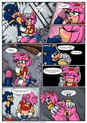 1boy 1girls allie allie_way amy_rose ass blue_fur blue_hair breasts butt_crack cum female green_eyes grocery_bag penis pink_fur pink_hair pussy sex short_jeans short_shorts shorts sonic_(series) sonic_the_hedgehog vagina