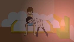 1boy 1girls a_boy_(rhythm_heaven) animated animated_gif bed bedroom blowjob bra fellatio hetero his_crush_(rhythm_heaven) medium_penis minus8 on_bed panties penis penis_through_fly rhythm_heaven tagme uncut underwear