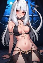 1girls ai_generated areola_slip belly_dancer_outfit breasts covered_nipples indie_virtual_youtuber long_hair lucy_pyre no_panties pelvic_curtain see-through solo virtual_youtuber