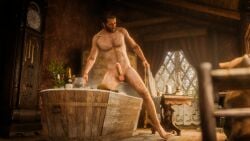 arthur_morgan bath beard dilf male male_only nude red_dead_redemption_(series) red_dead_redemption_2