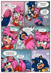 1boy 1girls allie allie_way amy_rose ass blue_fur blue_hair breasts cum female green_eyes penis pink_fur pink_hair pussy sex short_jeans short_shorts shorts sonic_(series) sonic_the_hedgehog vagina