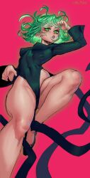 1girls bare_legs bare_thighs blush clothed clothing color female female_focus female_only green_eyes green_hair hi_res light-skinned_female light_skin looking_at_viewer lord_moku one-punch_man short_hair small_breasts solo solo_female superheroine tagme tatsumaki thick_thighs