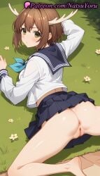 1girls ai_generated anime anime_style antlers anus ass asshole bangs barefoot black_sailor_collar black_skirt blue_neckerchief blue_sailor_collar blue_skirt blush breasts brown_hair bust busty cleft_of_venus closed_mouth deer_antlers deer_girl feet female female_focus female_only flower foot_fetish foot_out_of_frame from_behind grass green_eyes hair_between_eyes hentai horns juicy_butt labia labia_majora legs long_sleeves looking_at_viewer looking_back lying midriff_peek my_deer_friend_nokotan natsuyoru neckerchief no_panties on_ground on_stomach oshiri outdoors paipan pleated_skirt pussy sailor_collar sailor_uniform school_uniform serafuku shikanoko_noko shirt short_hair skirt soles solo solo_female spread_legs thighs toes uncensored vagina voluptuous voluptuous_female white_shirt yellow_eyes