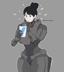 armor cute drink drinking female female_spartan_(halo) halo halo_(series) noble_six spartandoodles unmasked