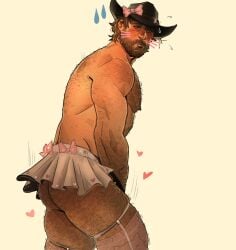 arthur_morgan bara bara_ass barazoku beard body_hair buttocks chest_hair chris_sdd cow_boy crossdressing cute facial_hair hairy_legs kawaii male male_focus male_only manly_crossdresser no_visible_genitalia pinup red_dead_redemption_(series) red_dead_redemption_2 skirt solo_focus solo_male stockings stockings_only stockings_thigh_highs