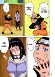 1boy 1girls big_breasts black_hair blonde_hair breasts cleavage clothed comic comic_page embarrassed english english_dialogue english_text hyuuga_hinata hyuuga_hinata large_breasts long_hair naruho naruto naruto_(series) text translated uzumaki_naruto uzumaki_naruto