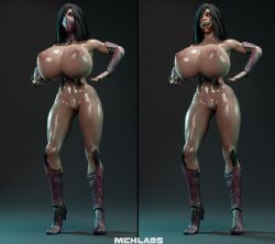 3d abs big_areola big_breasts big_muscles big_nipples female female_only fit_female high_heel_boots high_heels mask mehlabs mileena mortal_kombat mortal_kombat_x nude nude_female pussy