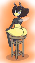 1girls 2017 3_toes 4_fingers antennae anthro anthrofied ass bedroom_eyes bee big_ass big_butt big_hips black_skin blush blushing breasts bug_girl butt chair clothed clothes clothing eyebrows eyebrows_visible_through_hair eyelashes female female_only hair half-closed_eyes hips huge_ass huge_butt humanoid insects karri large_ass large_butt looking_at_viewer looking_back looking_back_at_viewer mouthless no_mouth orange_background original_character shadow simple_background sitting solo solo_female stool thick thick_ass thick_thighs thighs thong underwear vendant wide_hips wings yellow_skin