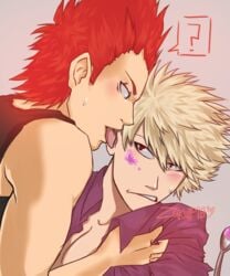 2boys clothed deviantart eijirou_kirishima food_play gay grabbing heart katsuki_bakugou licking licking_face my_hero_academia open_clothes shounen_ai text yaoi zakulf