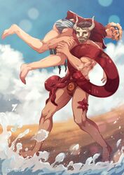 2boys bara beach big_dom_small_sub bigger_male fire_emblem fire_emblem:_new_mystery_of_the_emblem fire_emblem_echoes:_shadows_of_valentia fire_emblem_gaiden jesse_(fire_emblem) legion_(fire_emblem) male_only mask muscular_male octopus smaller_male tagme twink waves