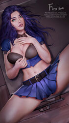 1girls 2019 beltskirt bra breasts caitlyn_kiramman cleavage cops_and_robbers_series female female_only firolian league_of_legends looking_at_viewer officer_caitlyn riot_games solo spread_legs