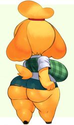 animal_crossing anthro ass big_butt breasts canid canine canis clothed clothing female female_only forastero fur furry furry_only highres huge_ass huge_breasts isabelle_(animal_crossing) nintendo shortstack solo source_request tail thick_thighs thighs wide_hips year_request