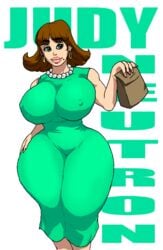 1girls 5ifty alternate_version_available cameltoe cleavage curvy erect_nipples female female_only gigantic_breasts green_eyes huge_areolae huge_ass jay-marvel jimmy_neutron_boy_genius judy_neutron nickelodeon puffy_nipples short_hair straight_hair thick_lips tight_dress voluptuous wide_hips