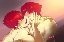 2019 2boys kissing male male_only megami_tensei minazuki_sho pale-skinned_male pale_skin persona persona_4 persona_4:_the_ultimax_ultra_suplex_hold persona_4_arena persona_4_arena_ultimax purple_eyes red_hair replica scar scars selfcest tongue twins yaoi zakulf