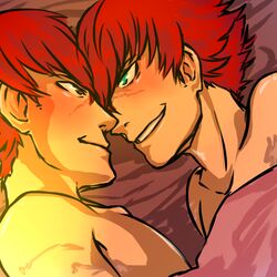 2boys couple in_bed male_only minazuki_sho persona_4 persona_4_arena red_hair romantic selfcest shounen_ai twins yaoi zakulf