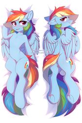 2019 absurd_res blush cutie_mark dakimakura_design digital_media_(artwork) equid equine feathered_wings feathers female fensu-san friendship_is_magic furry hi_res hooves looking_at_viewer mammal my_little_pony pterippus pussy rainbow_dash_(mlp) straight_hair underhoof wings