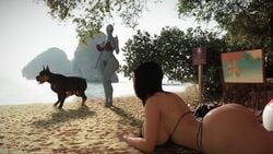 3d 3girls asari ass beach bikini bimbo breasts canine dat_ass dog huge_ass huge_breasts huge_penis human icedev implied_bestiality large_breasts liara_t'soni mass_effect miranda_lawson pawg penis penis_harness tagme voluptuous