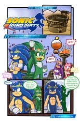 2016 amy_rose breasts clothed_female colosseum comic crowd english_text escopeto exposed_torso eyewear footwear handwear hawk hedgehog jet_the_hawk mostly_nude muscular sega sonic_(series) sonic_riders sonic_riding_dirty sonic_the_hedgehog speech_bubble stadium superbunnygt swallow_(bird) text title_page video_games wave_the_swallow