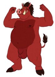 2019 anthro balls belly big_belly claws digital_media_(artwork) disney domestic_pig fingers hair humanoid_hands humanoid_penis looking_at_viewer male male_only mammal nipples nude penis pumbaa simple_background smile solo suid suina sus_(pig) teeth the_lion_king timidwithapen toe_claws warthog